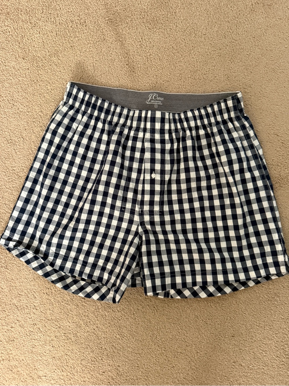 Washed never worn J. Crew Navy & White Gingham Boxer Shorts